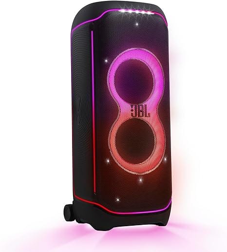 JBL Partybox Ultimate - Multi Purpose Party Speaker, with Wi-fi & Bluetooth Connectivity, Wireless, Lightshow, IPx4 Slashproof, Dual Mic & Guitar Inputs, Handle & Sturdy Wheels, Black